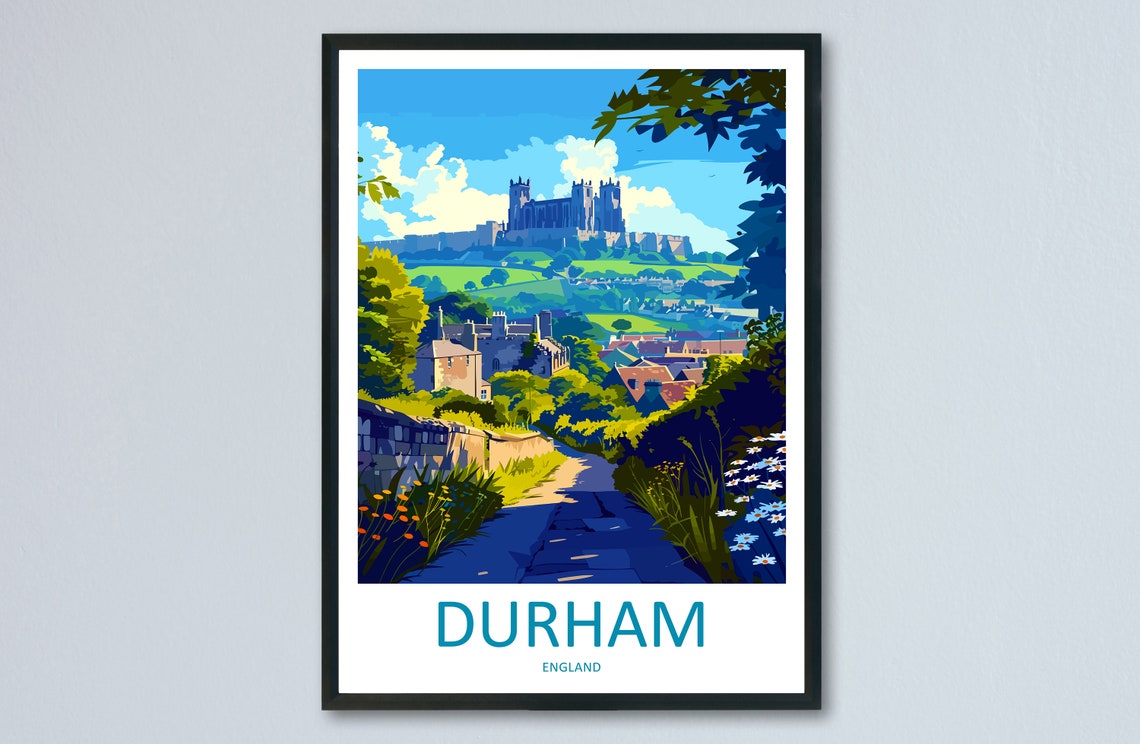 Durham England Cathedral Hilltop Country Garden Path Travel Poster