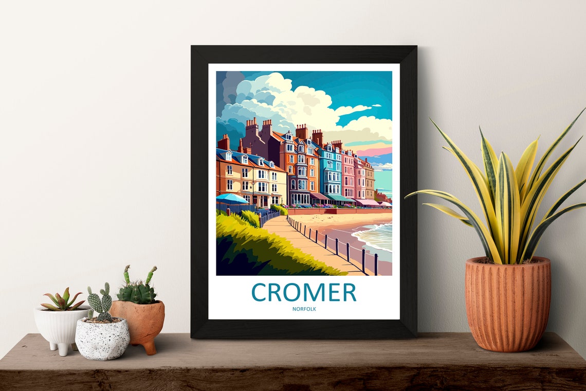 Cromer Norfolk Seafront Pastel Victorian Hotels Poster Bottom Text - Image 3