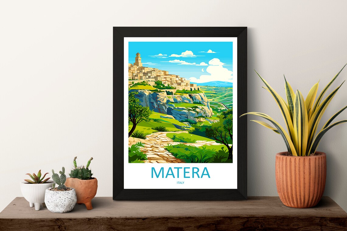 Matera Ancient Hilltop Old Town Italy Stone Houses Travel Poster - Image 3