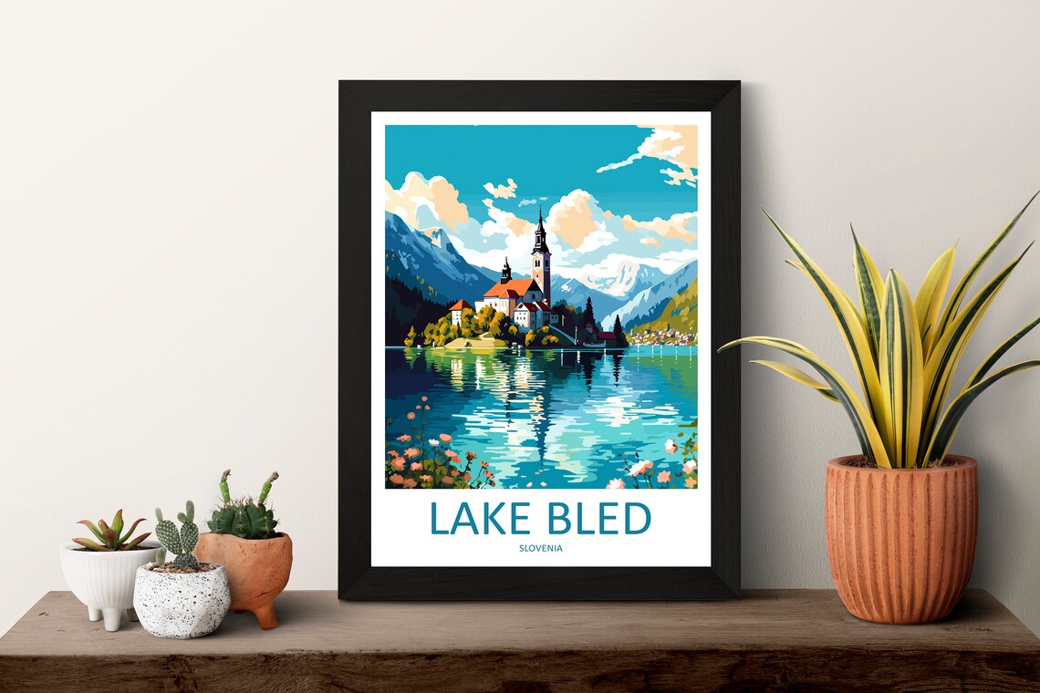 Lake Bled Travel Print, Slovenia Landscape Art - Image 3