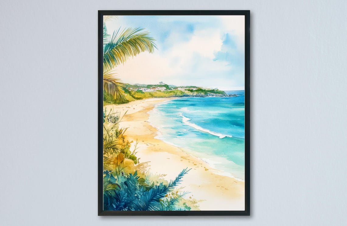 Carbis Bay Cornwall Beach Golden Sand Turquoise Sea Palms Poster