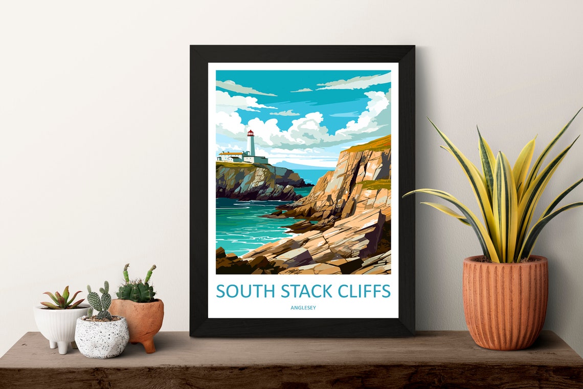 South Stack Cliffs Lighthouse Anglesey Wales Illustrated Travel Poster - Image 3