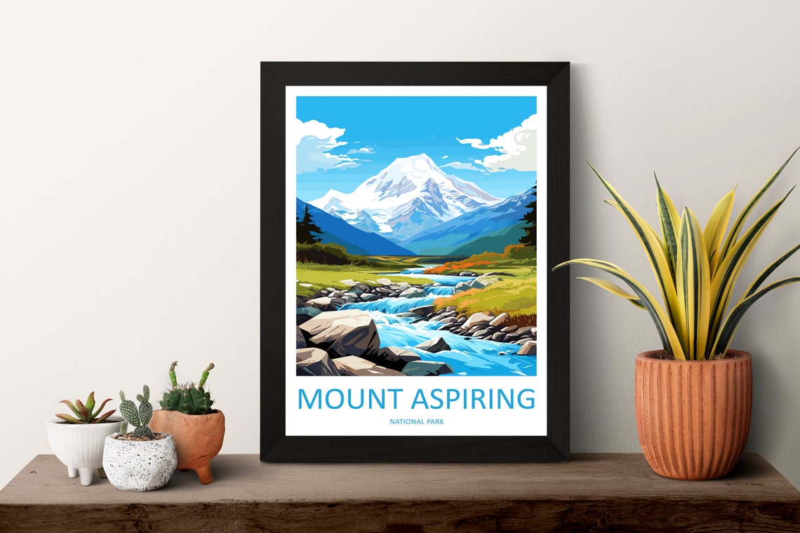 Rocky Rapids Below Snowcapped Mount Aspiring National Park Poster - Image 3