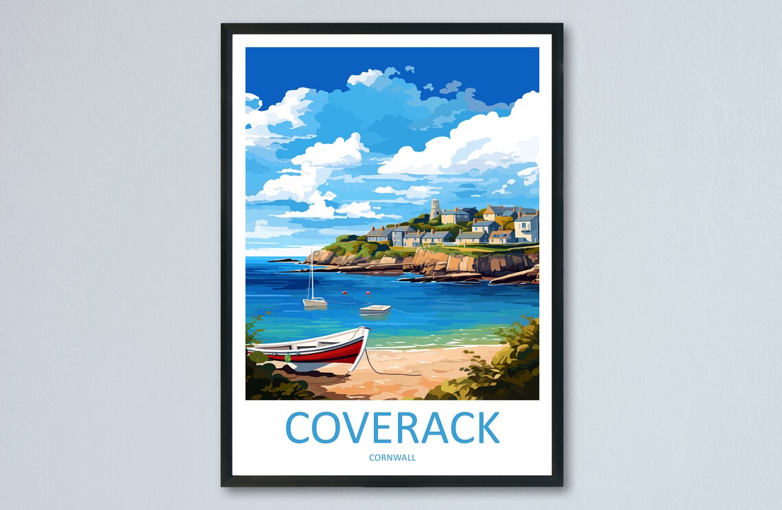 Coastal Coverack Cornwall Fishing Harbor Village Boats Art Poster