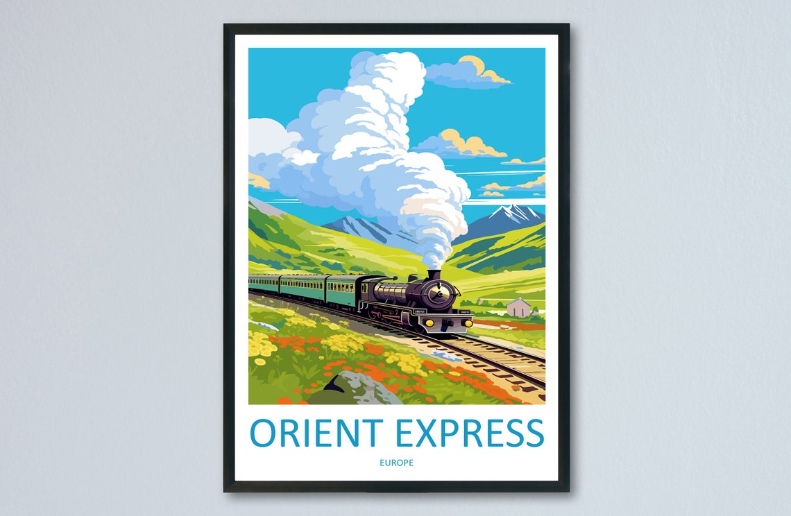 Orient Express Steam Train Alpine Valley Vintage Travel Poster
