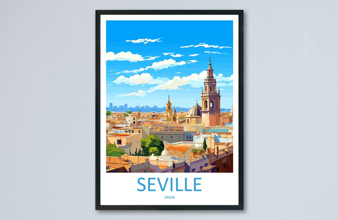 Seville Spain Old Town Cathedral Tower Rooftops Travel Poster