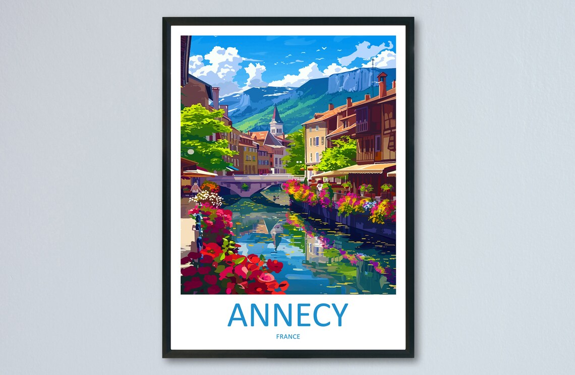 Annecy France Canal Flowers Alpine Old Town Mountain View Poster