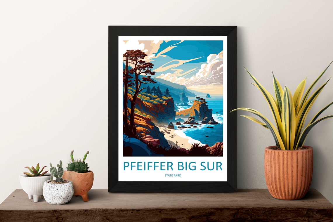 Pfeiffer Big Sur State Park Vintage Cliff Coast Travel Poster Cypress - Image 3