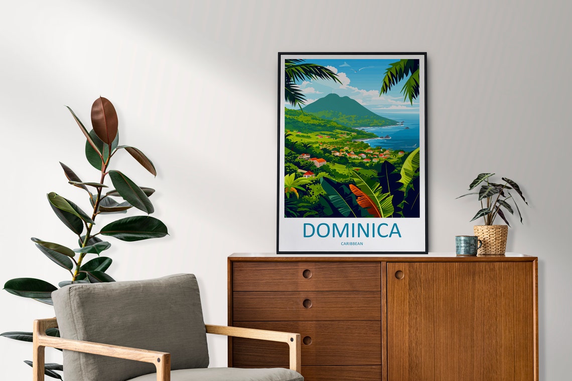 Dominica Caribbean Lush Jungle Mountain Coast Retro Travel Poster - Image 2
