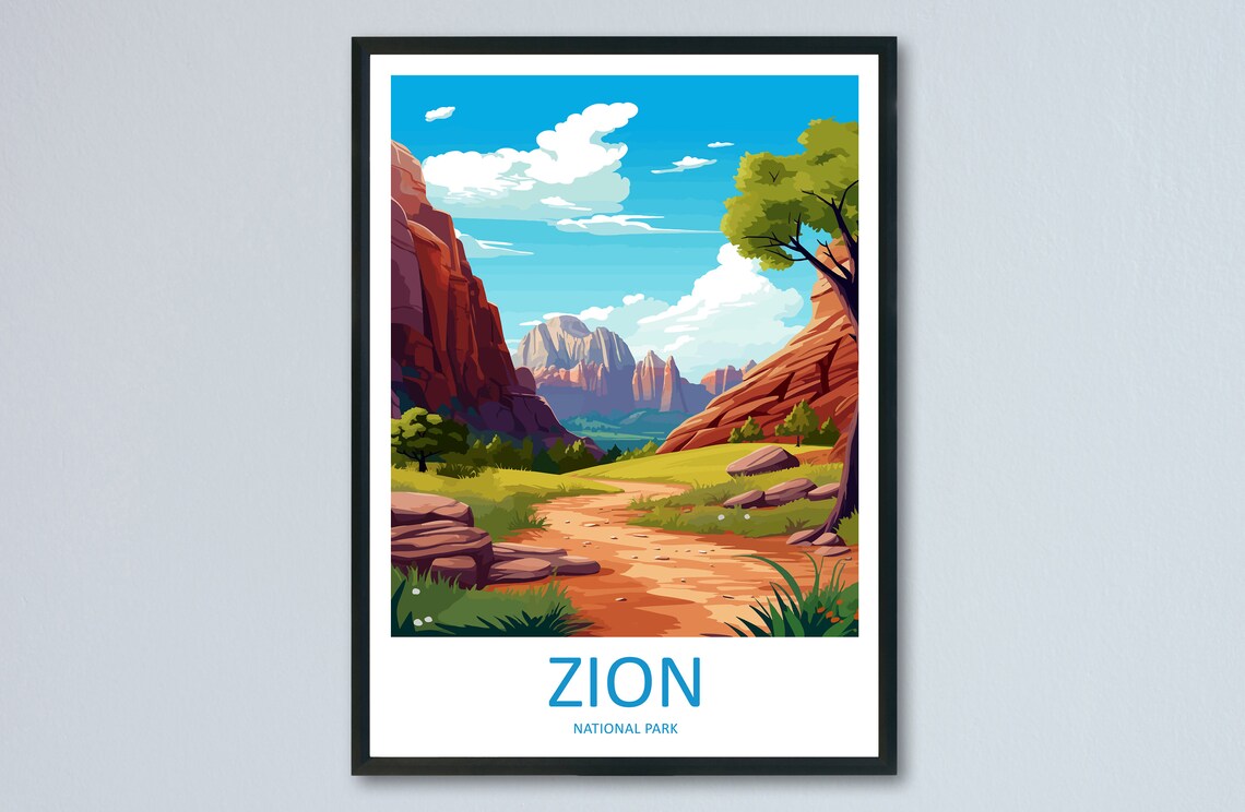Zion National Park Utah Red Rock Canyon Desert Trail Travel Poster