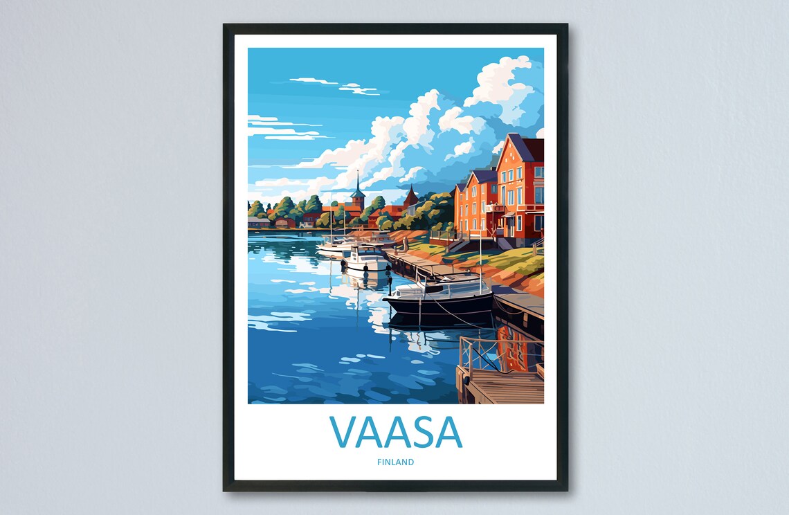 Vaasa Finland Marina Docked Boats Sunset Harbor Travel Poster