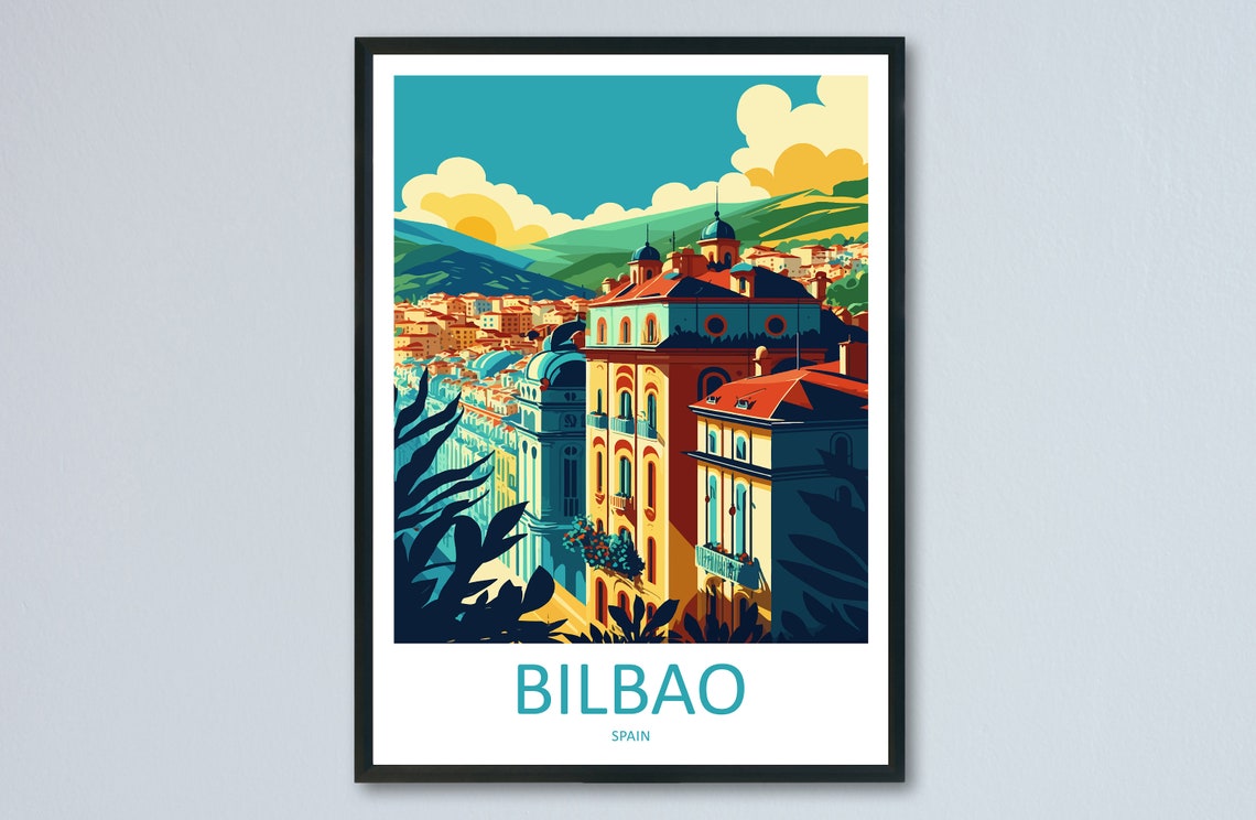 Bilbao Spain Historic Rooftops Golden City Panorama Sunset Poster