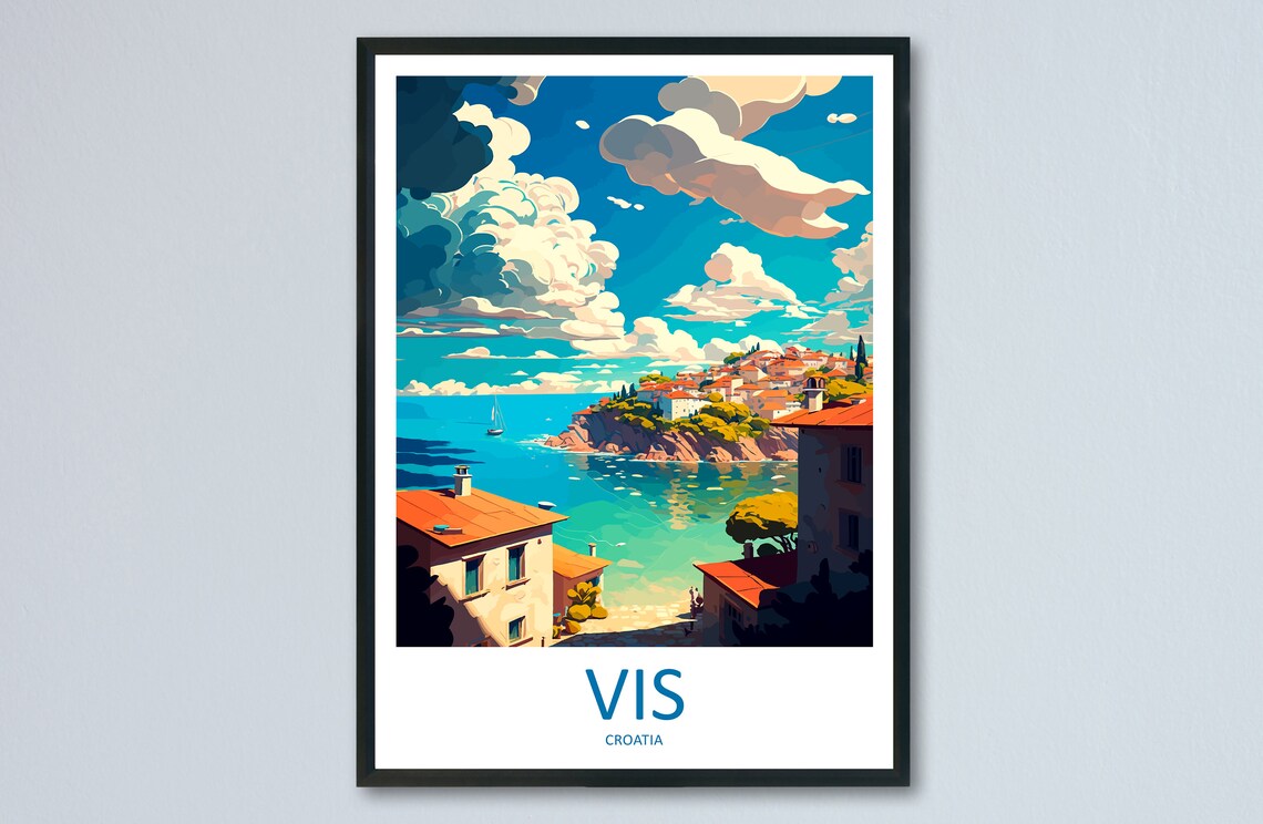 Vis Island Croatia Turquoise Bay Coastal Village Travel Poster