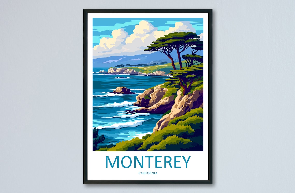 Monterey Bay Travel Poster, California Wall Decor