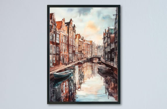 Amsterdam Watercolor Travel Poster, Netherlands Decor