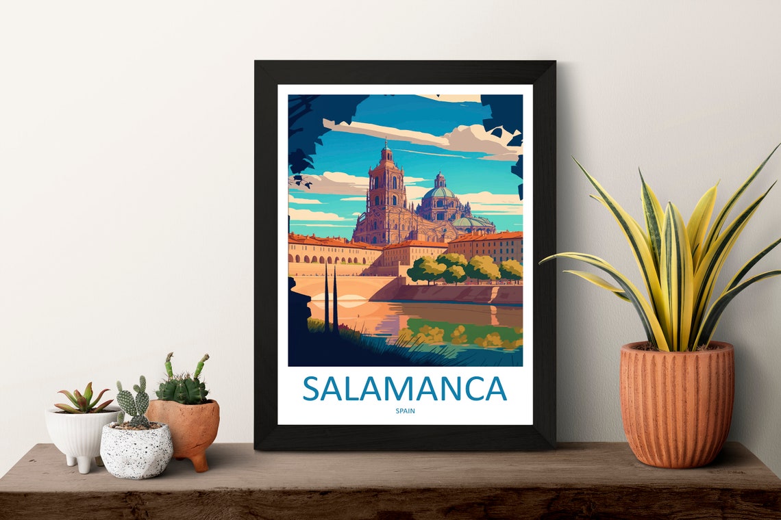 Salamanca Spain Cathedral Riverside Old Town Sunset View Poster - Image 3