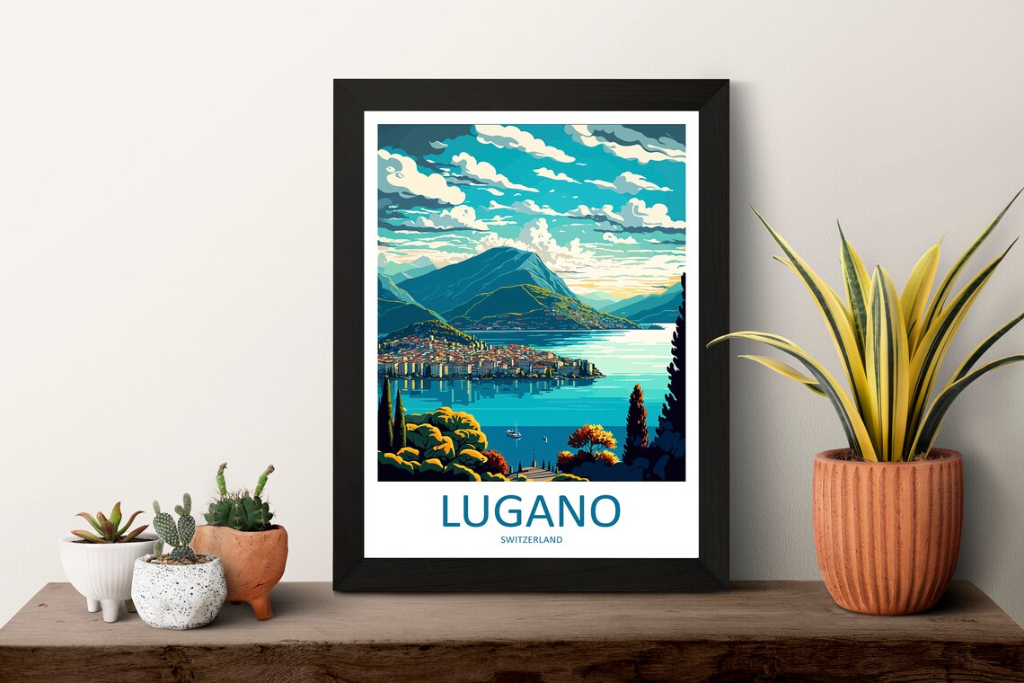 Lugano Travel Poster, Switzerland Wall Art - Image 3