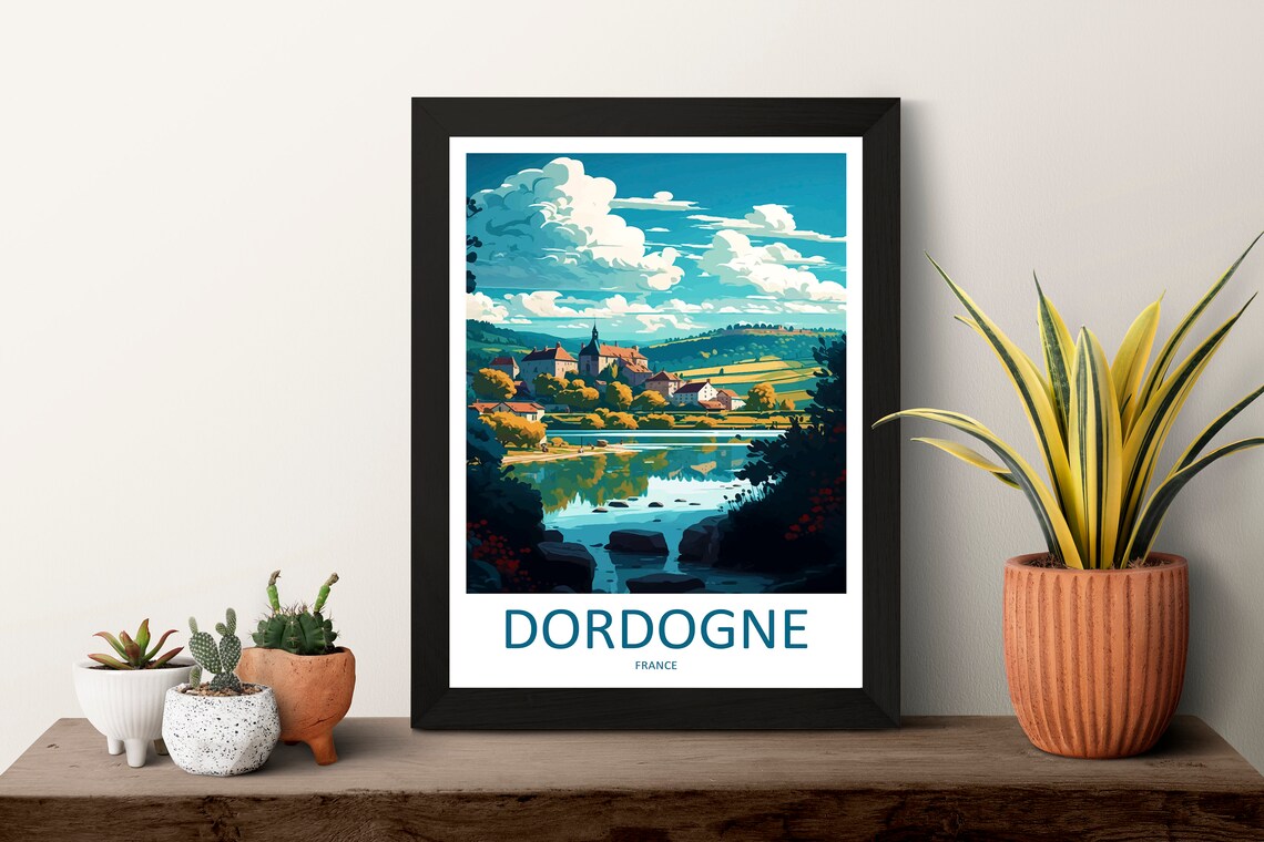 Dordogne France Riverside Village Countryside Charm Travel Poster - Image 3