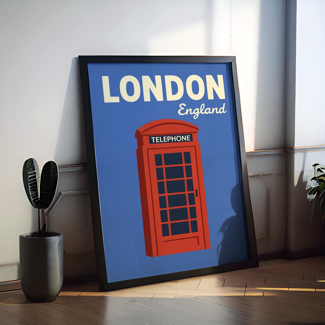 London England Red Telephone Booth British Retro Travel Poster