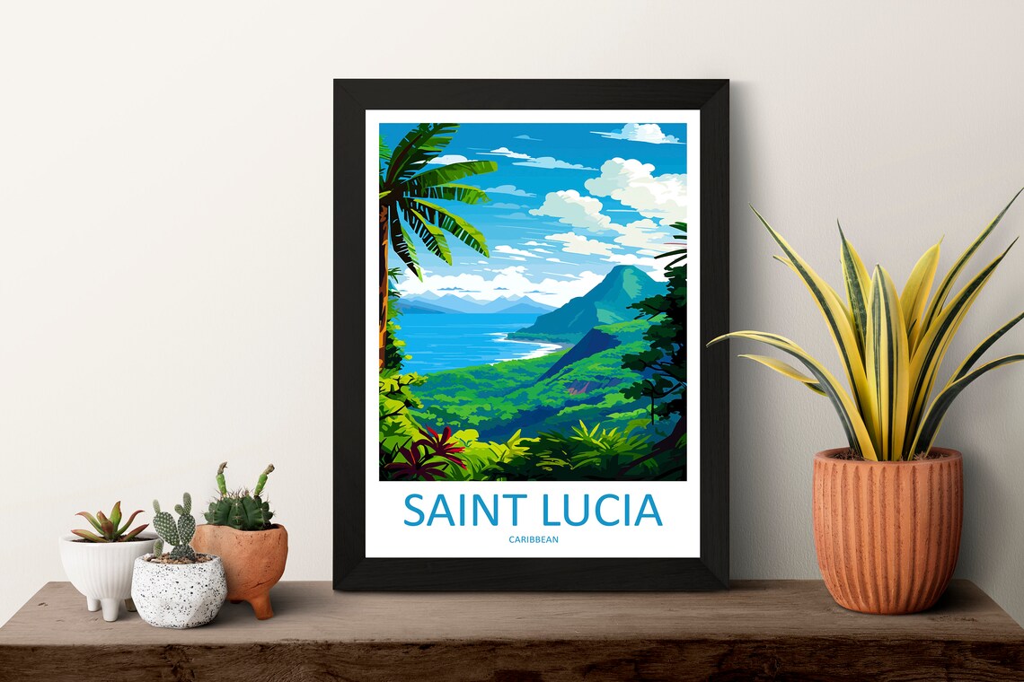 Saint Lucia Caribbean Tropical Mountain Bay View Travel Poster - Image 3