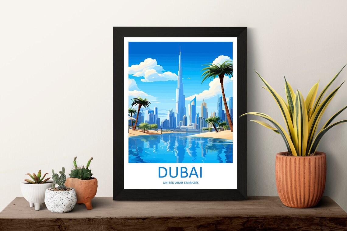 Dubai Skyline Burj Khalifa Waterfront Illustrated Travel Poster - Image 3