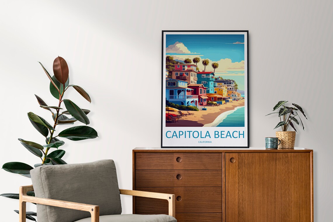 Capitola Beach Colorful Houses California Coast Travel Poster - Image 2