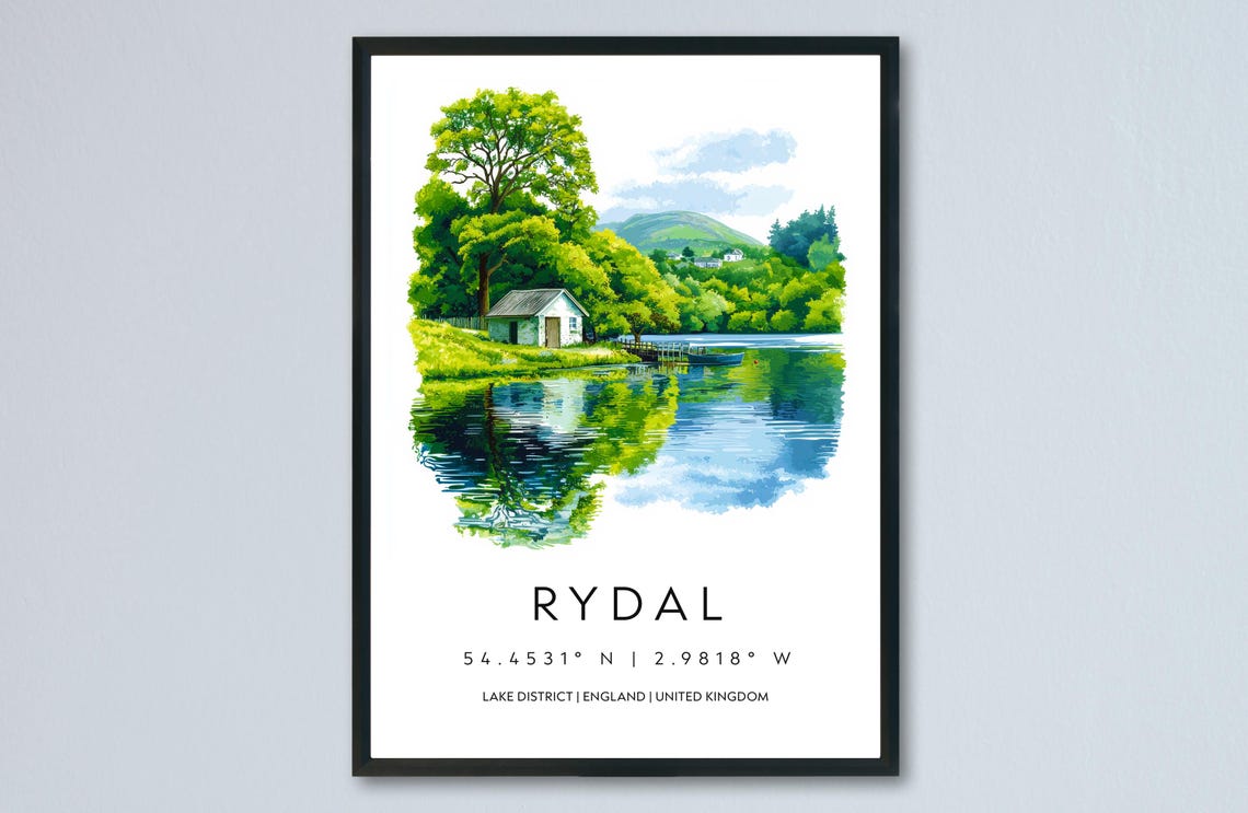 Rydal Water Boathouse Lake Reflection Lake District Watercolor Poster