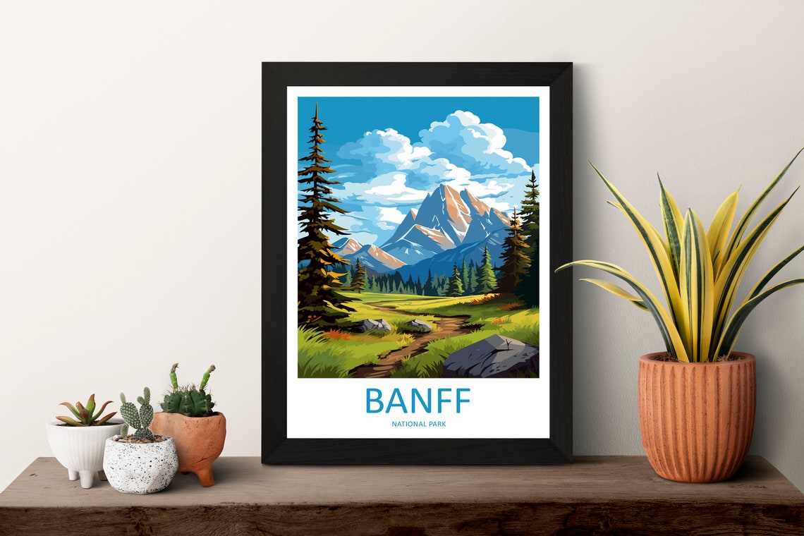 Banff National Park Canada Rocky Mountain Meadow Pines Travel Poster - Image 3