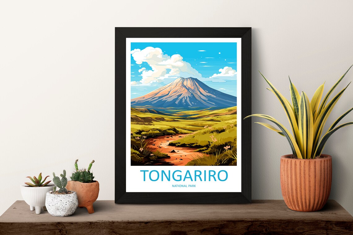 Tongariro National Park Volcano Cone New Zealand Travel Poster - Image 3