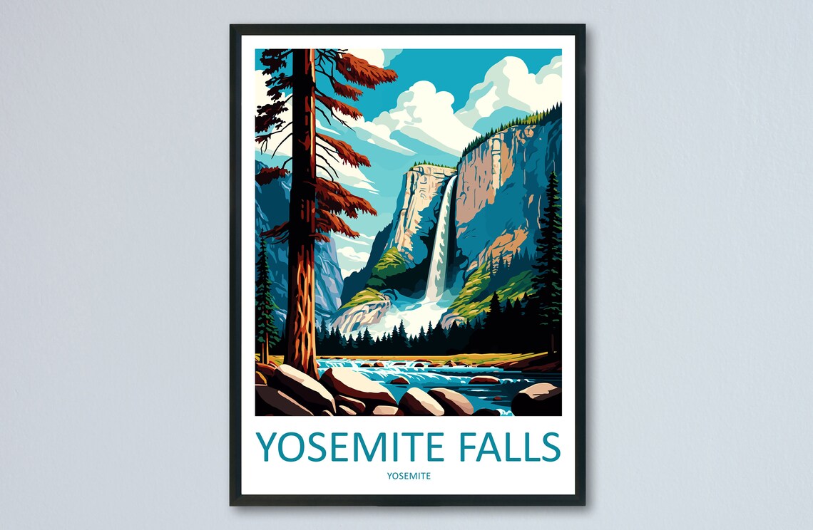 Yosemite Falls Travel Poster, California Landscape