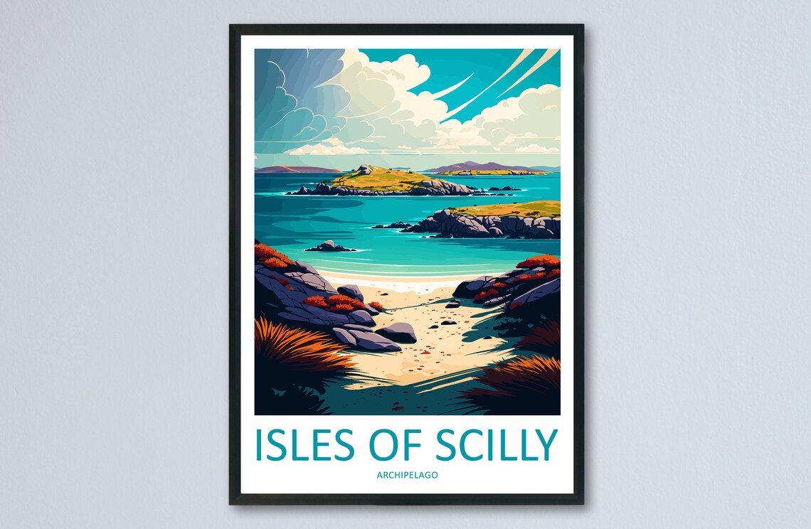 Isles of Scilly Archipelago Rocky Beach Seascape Travel Poster
