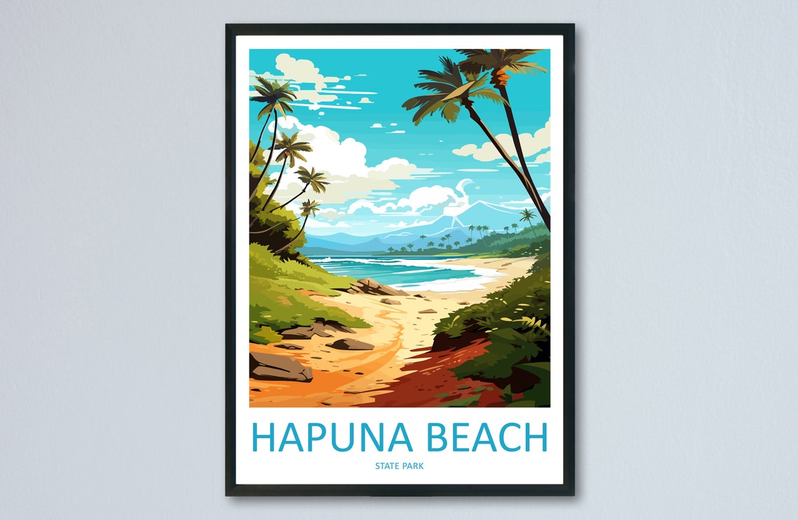 Hapuna Beach State Park Hawaii Palm Coast Tropical Travel Poster