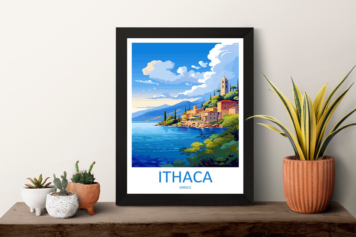 Ithaca Coastal Village With Bell Tower and Blue Sea Greece Poster - Image 3