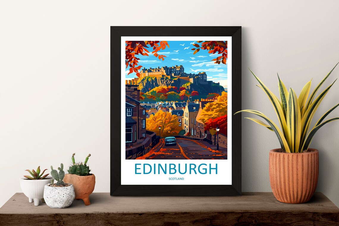 Edinburgh Scotland Castle Rock Winding Autumn Street Scene Poster - Image 3