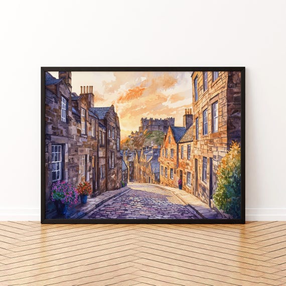 Edinburgh Watercolor Poster Landscape Wall Art Hanging Home Dcor Gift Lovers Scotland