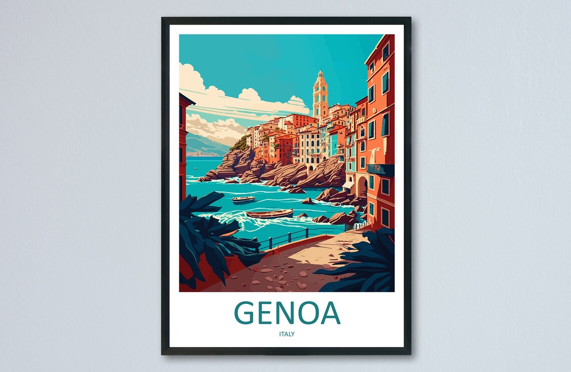 Genoa Travel Poster, Italy Wall Art Print