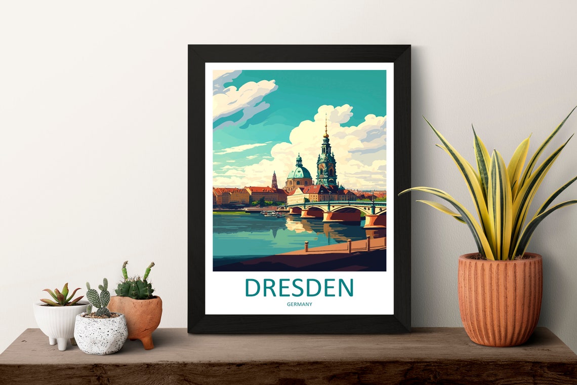 Dresden Germany Elbe Riverside Cathedral Skyline Sunny Art Poster - Image 3