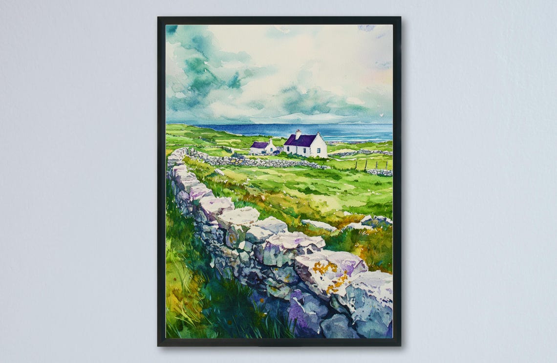 Aran Islands Watercolor Travel Poster, Ireland