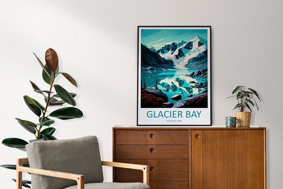 Glacier Bay National Park Teal Glacier Mountain Lake Travel Poster - Image 2