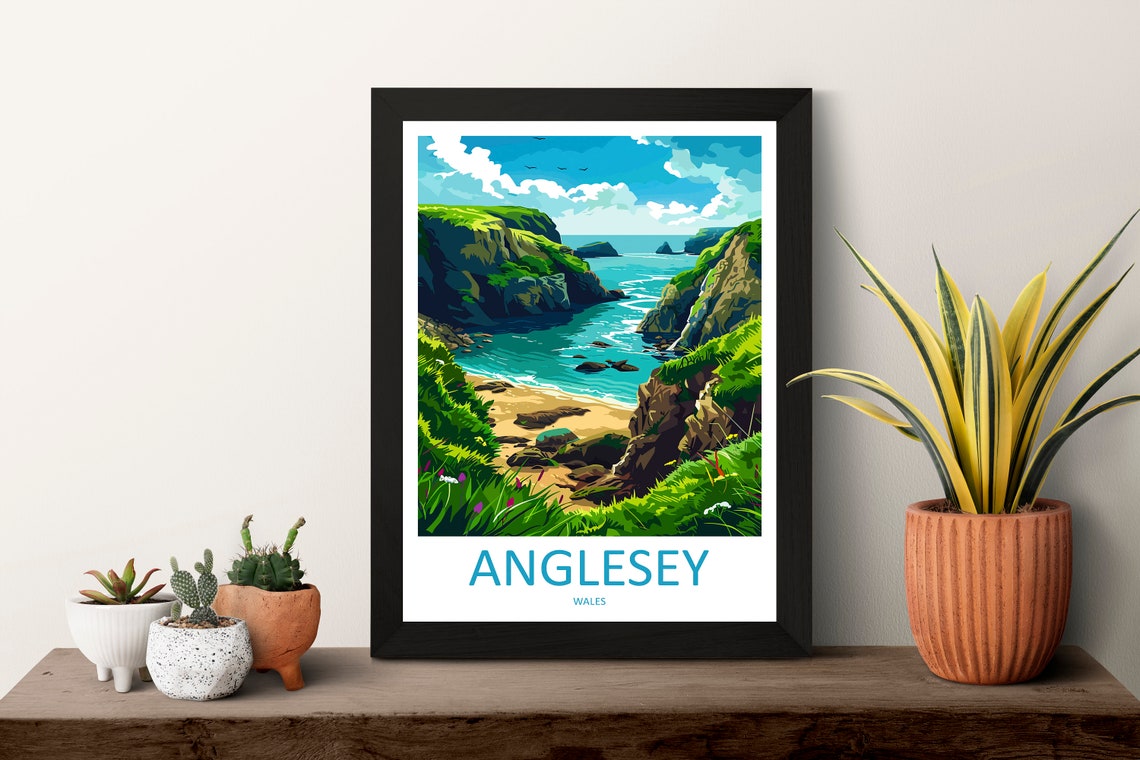 Anglesey Wales Secluded Cove Emerald Rocky Cliffs Travel Poster - Image 3