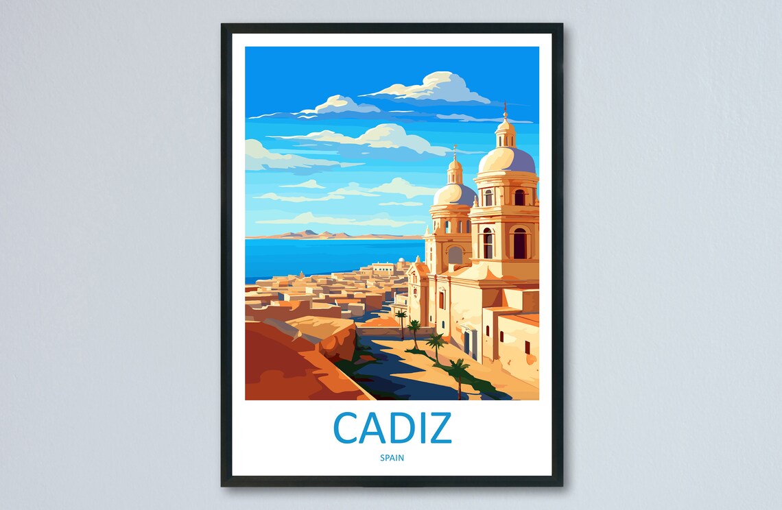 Cadiz Spain Cathedral Domes Coastal City Sunny Travel Poster