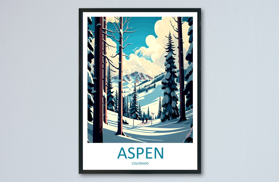 Aspen Colorado Snowy Ski Slopes and Mountain Peaks Winter Poster