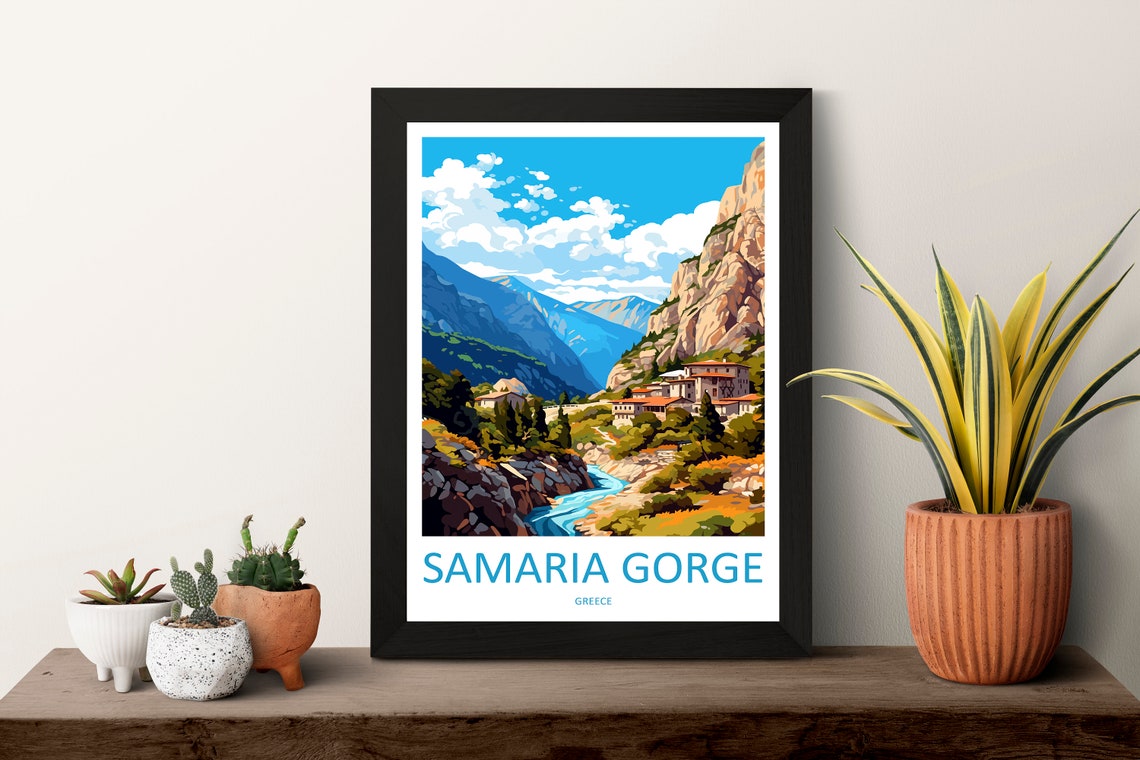 Samaria Gorge Greece River Valley Poster with Mountain Village - Image 3