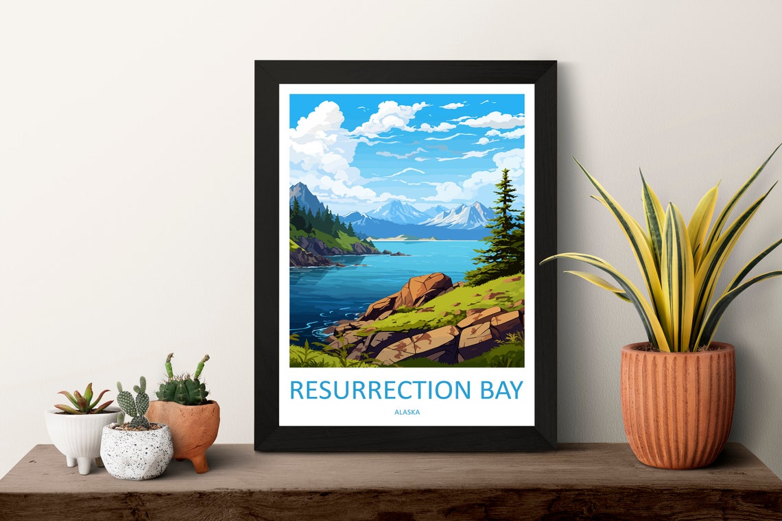 Resurrection Bay Alaska Mountain Fjord Rocky Shore Summer Poster - Image 3