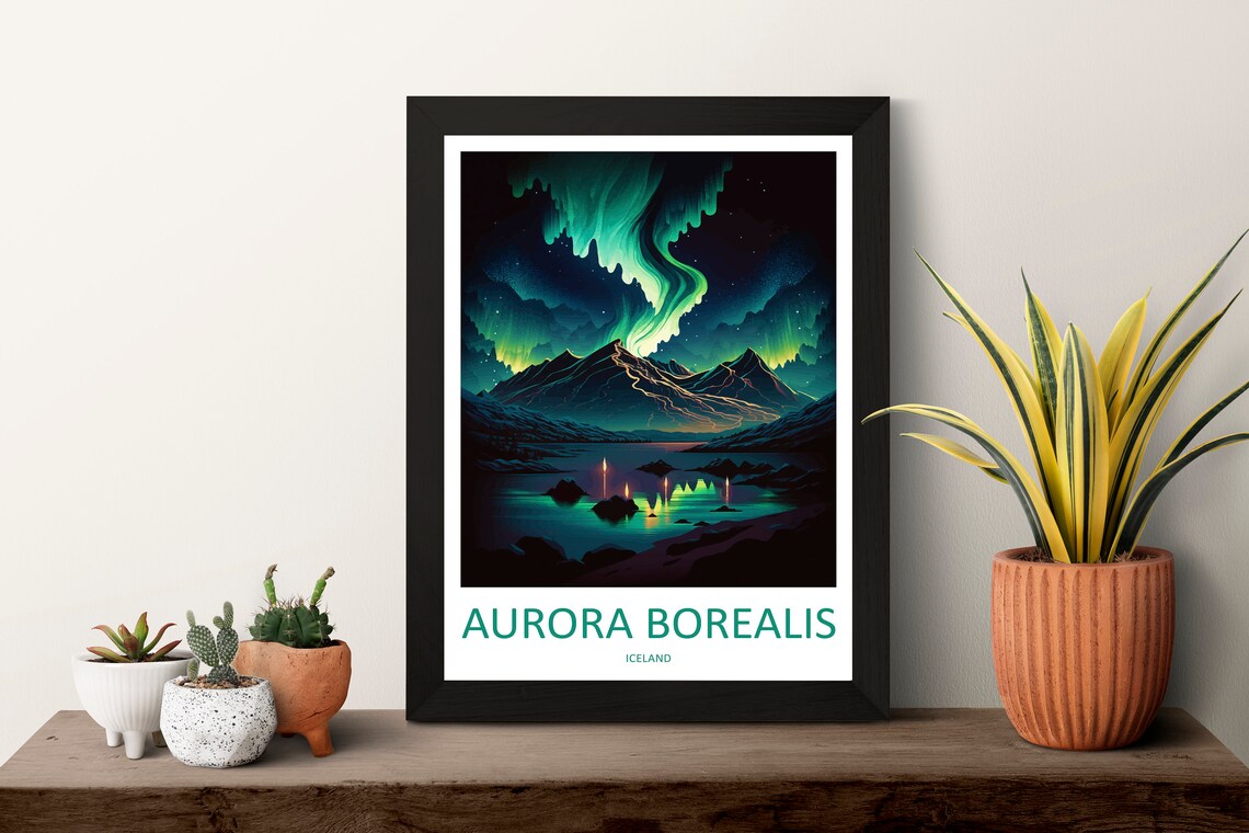 Northern Lights Travel Poster, Aurora Borealis Iceland - Image 3