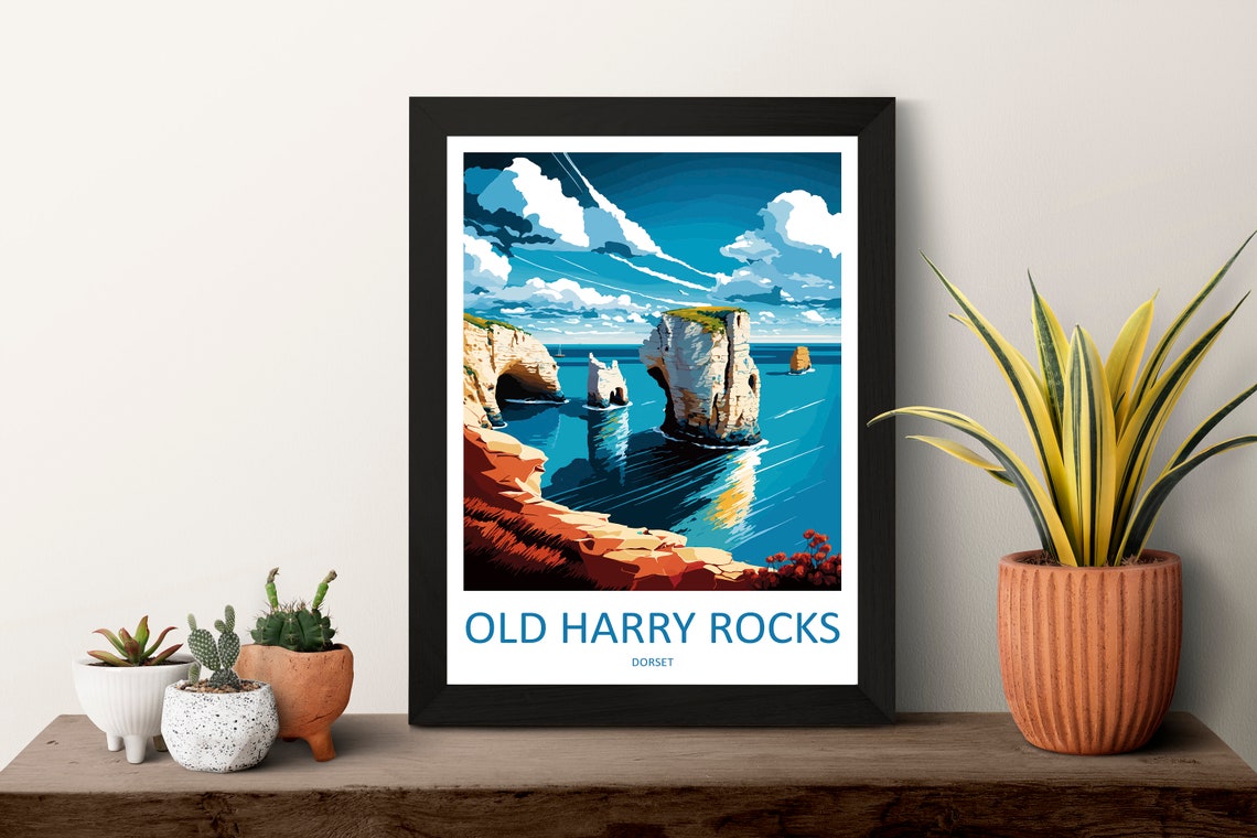 Old Harry Rocks Dorset White Chalk Cliffs Over Turquoise Sea Poster - Image 3