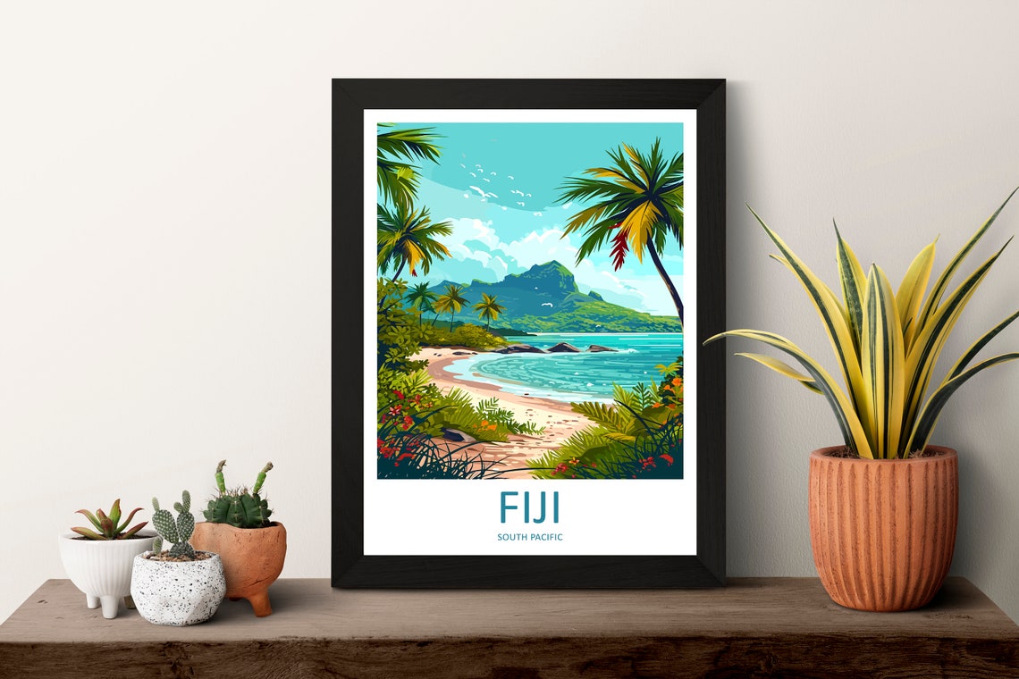 Fiji South Pacific Tropical Beach Palm Trees Vintage Island Poster Art - Image 3