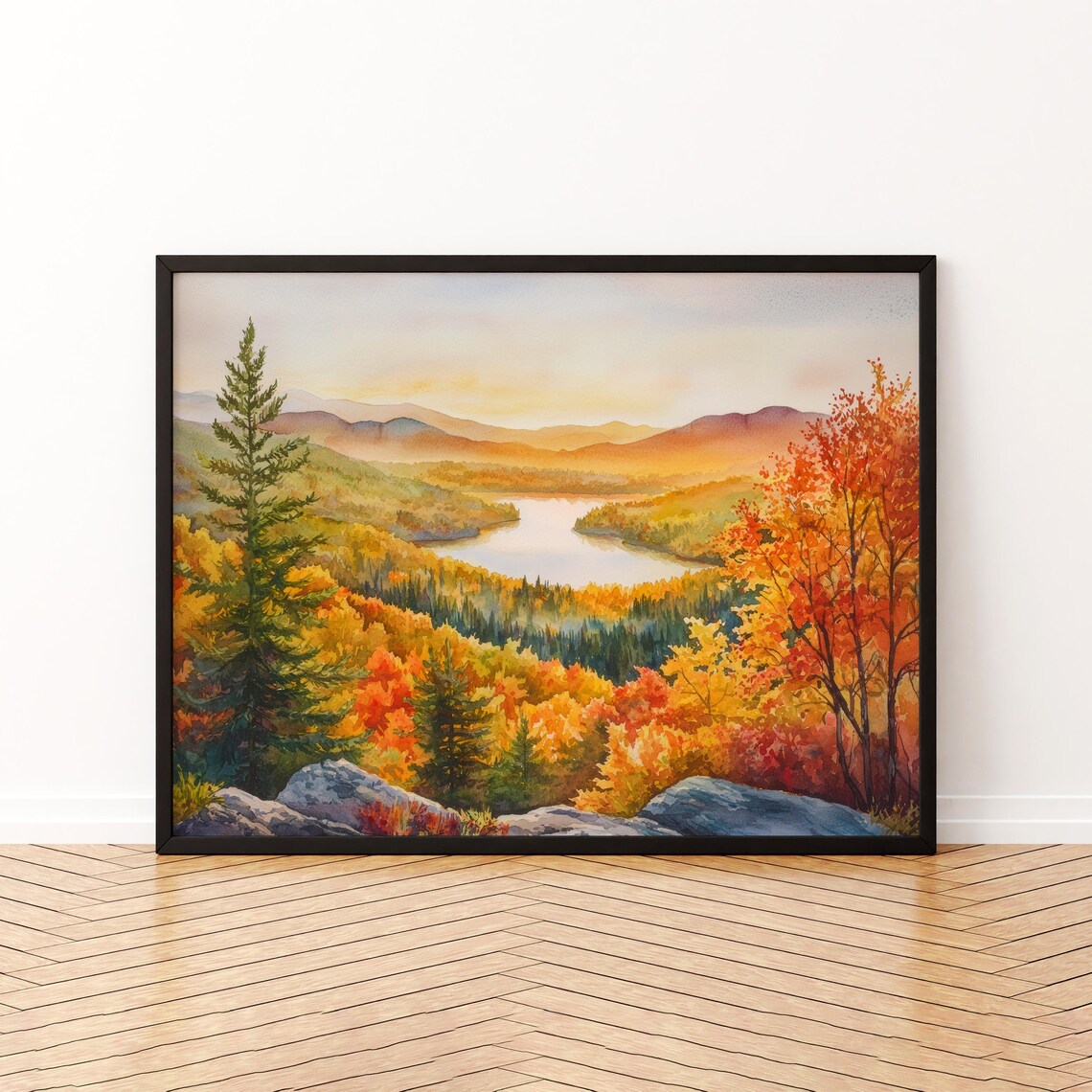 Catskills New York Watercolor Travel Poster, Mountain Landscape