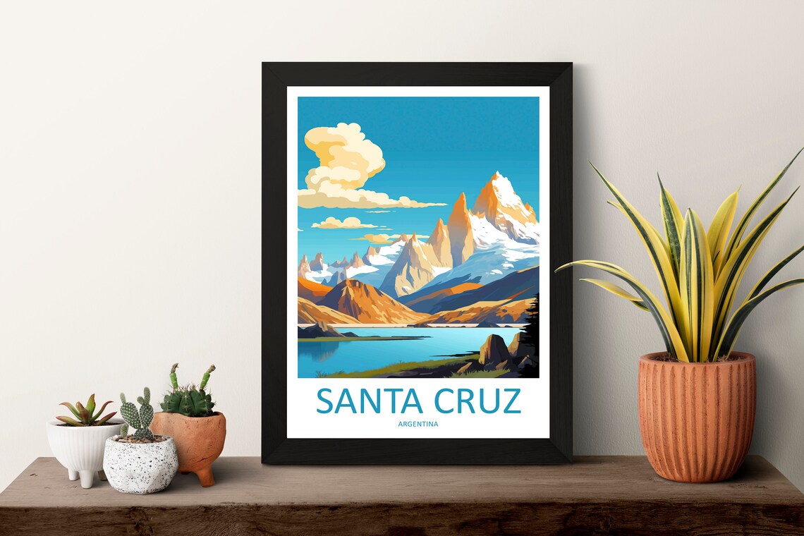 Santa Cruz Argentina Jagged Peaks Blue Lake Alpine Travel Poster - Image 3