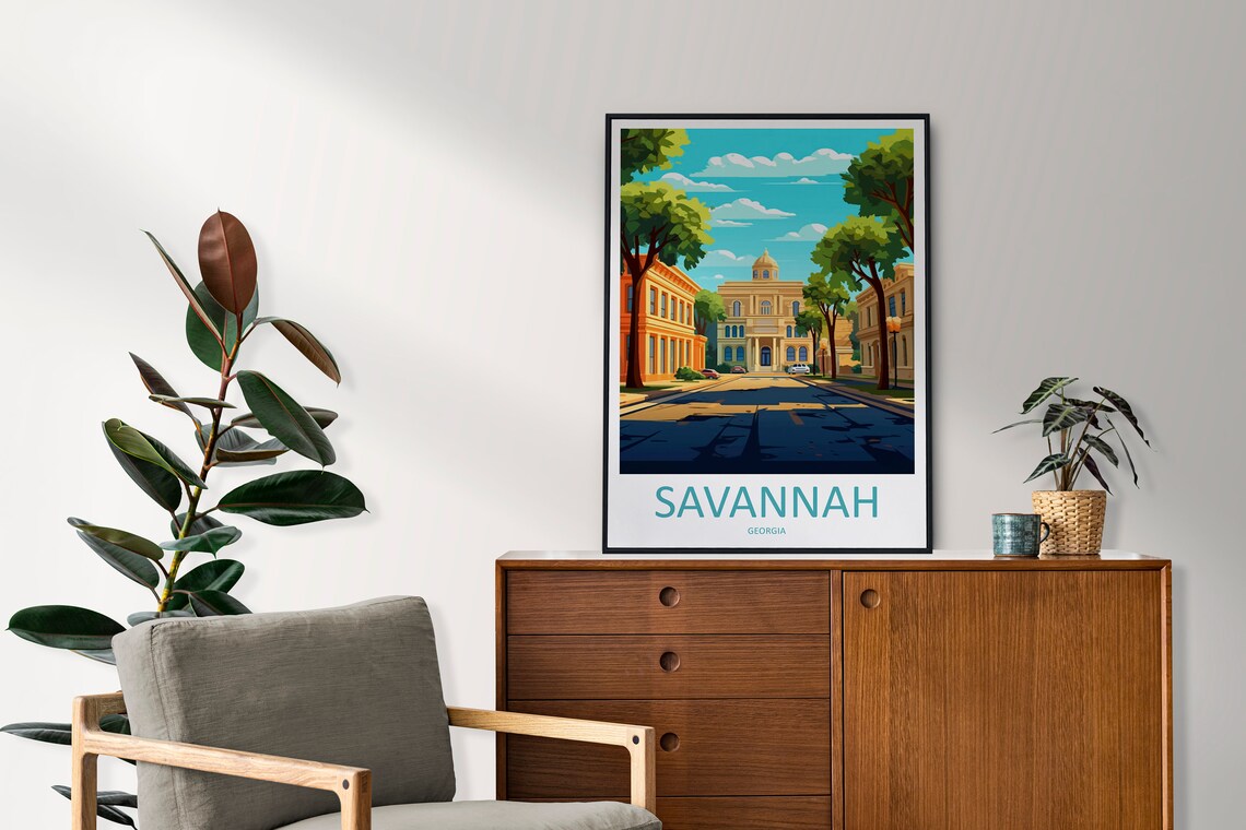 Savannah Georgia Historic Street Oak Trees Squares Travel Poster - Image 2